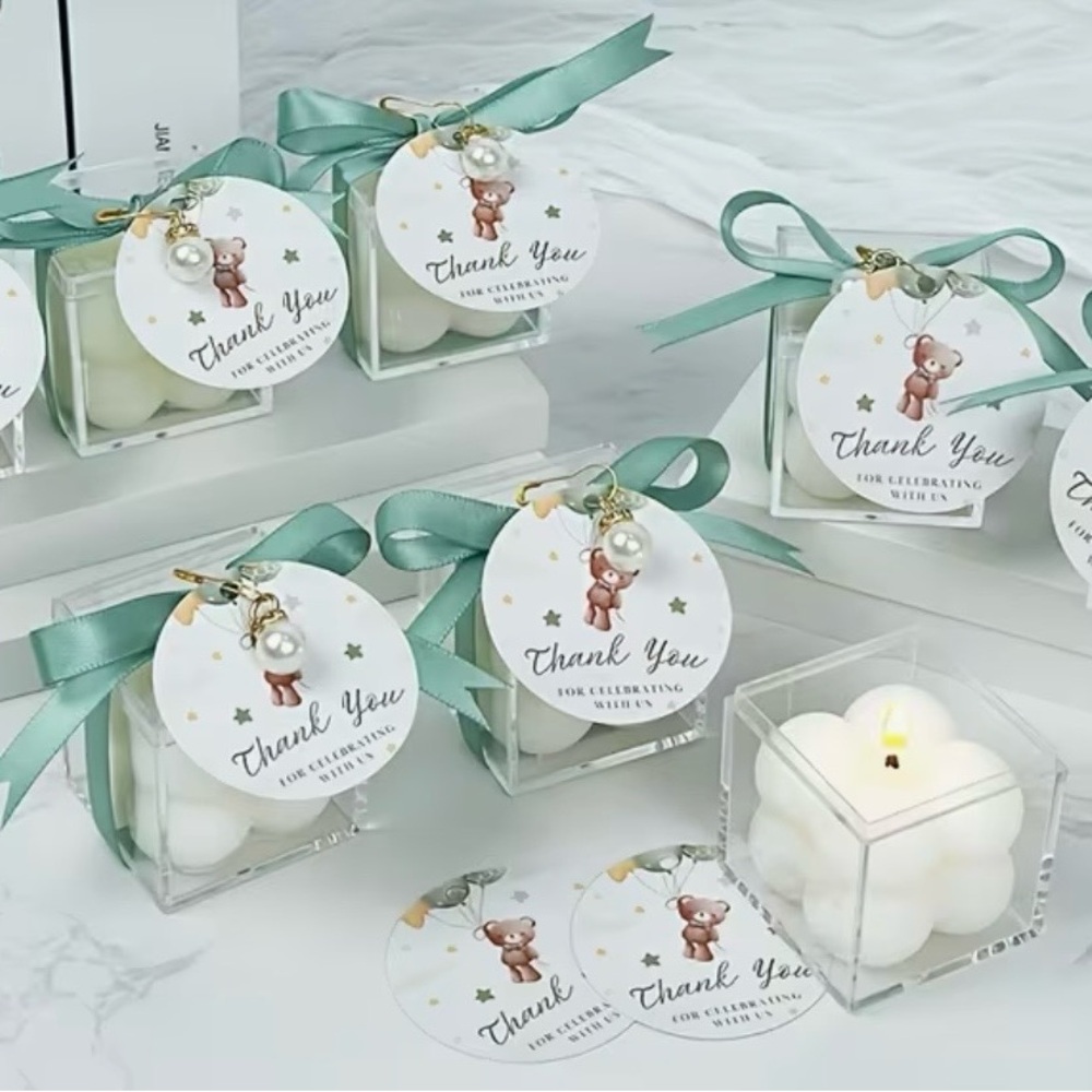 10 Sets Baby Shower Favors Small Bubble Candles With Thank You Card And Ribbon